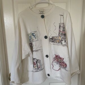 White Cardigan with Artistic Print